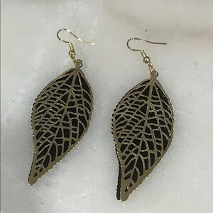 Gold and Black Leaf Drop Earrings